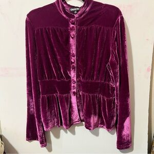 Desire Women's Velvet Button-Up Blouse - Rich pink Purple